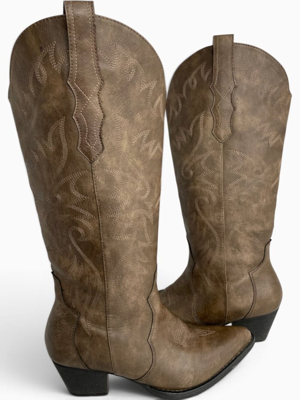 Rollda Faux Leather Tall Cowgirl Western Cowboy Boots Brown Women's 9